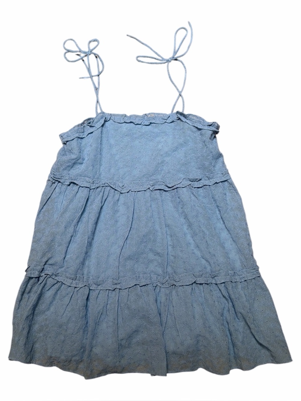 NWT Storia Light Blue Eyelet Tiered Mini Dress Small